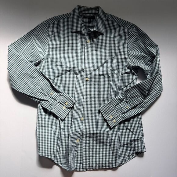 Banana Republic Non-Iron Tailored Slim Fit Teal/White Plaid Size Medium - Picture 1 of 7